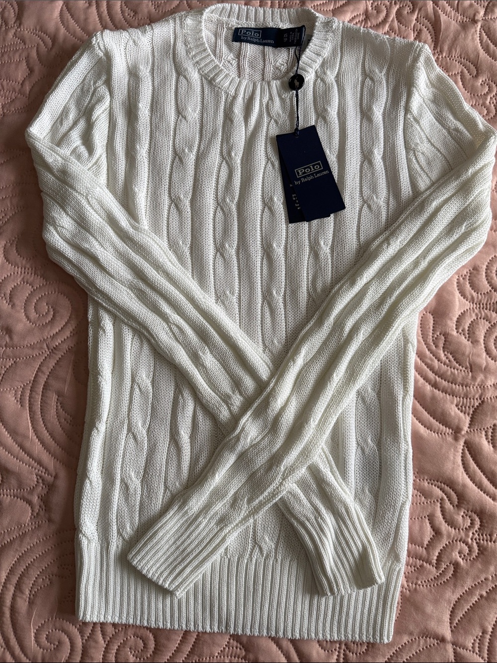 Polo by Ralph Lauren White Cable-Knit Crewneck Sweater